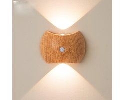 Wandlamp Binnen - Nachtlampje Met Bewegingssensor - Draadloze Led Wandverlichting - Oplaadbare Muurlamp - Trapverlichting - Kastverlichting - Slaapkamerlamp - Usb Oplaadbaar - Magnetisch - Warm Wit Licht - Licht Hout - 1 Stuk