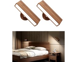 Wandlamp Binnen - Oplaadbaar - Wandlampen - Dimbare magnetische wandlamp - LED Wandlampen Draaibaar - voor slaapkamer,woonkamer - Wandgemonteerde leeslamp - 2-pack - Houten draadloze wandlamp