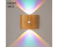 Wandlamp, draadloos, magnetisch, leeslamp voor aan het hoofdeinde van het bed, bewegingssensor wandlamp voor trap en woonkamer, nachtlampje, USB-gangverlichting, trapwandlamp, sfeerverlichting voor tuinen en patio's, houtnerfstijl