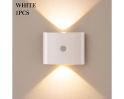 Wandlamp, geen bedrading nodig, magnetisch, bedlampje voor slaapkamer, leeslamp aan het hoofdeinde, wandlamp met bewegingssensor voor trap en woonkamer, bedlampje, USB-gangverlichting, trapwandlamp, sfeerlamp voor tuin en terras, wit - stijl 1