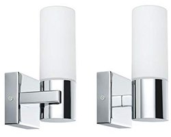 Wandlamp Gemini IP44 E14 fitting 2x20W set van 2 chroom satijn metaal glas