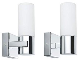 Wandlamp Gemini IP44 E14 fitting 2x20W set van 2 chroom satijn metaal glas