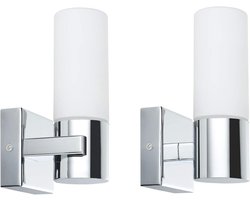 Wandlamp Gemini IP44 E14 fitting 2x20W set van 2 chroom satijn metaal glas