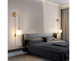 Wandlamp Glasbol Set - Sfeerverlichting Glasbol - Interieur Decoratie - Mid-Century Design - Set van 2 - Goud