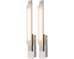 Wandlamp Glaslamp Ganglamp Woonkamer, chroom satijn nikkel mat glas, 1x LED 7,2 watt 576 lumen warm wit, LxBxH 7x7x48cm, set van 2