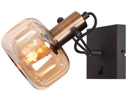 Wandlamp Glaslic 3864BR bronzen wandlamp met amber glas, draaibaar en kantelbaar, metaal, geschikt voor binnen gebruik, merk Steinhauer