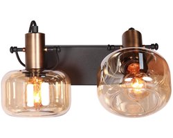 Wandlamp Glaslic 3865BR brons 2-lichts met amber glas van Steinhauer, draaibaar en kantelbaar, metaal en glas, ideaal voor binnengebruik