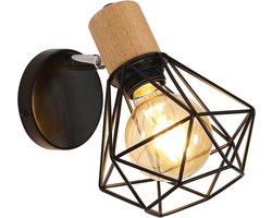 Wandlamp in industriële stijl, 360° draaibare wandlamp, zwarte metalen kooilamp