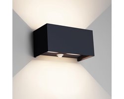 Wandlamp Kubus - Up & Down verlichting - Warm Wit Licht - Voor Binnen en Buiten (overdekt) - Bewegingssensor - Zwart - 20W