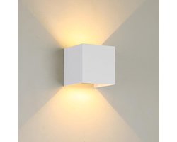 Wandlamp LED Design - Up-downlight - Wit - 12W - 2700K - Dimbaar - Industrieel Modern Kubus - Geschikt voor Binnen- en Buitenverlichting