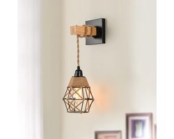 Wandlamp met 16 meter kabel - Vintage lampenkap van rotan en henneptouw - E27-houderkit voor slaapkamer, keuken, balkon, gangpad