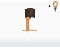 Wandlamp met boekenplank - ANDES - Bamboe/Linnen - Naturel