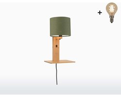 Wandlamp met boekenplank - ANDES - Bamboe/Linnen - Naturel