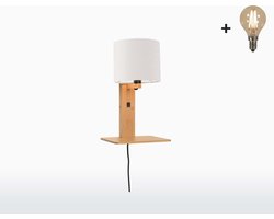 Wandlamp met boekenplank - ANDES - Bamboe/Linnen - Naturel