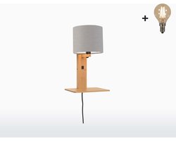Wandlamp met boekenplank - ANDES - Bamboe/Linnen - Naturel