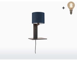 Wandlamp met boekenplank - ANDES - Bamboe/Linnen - Zwart