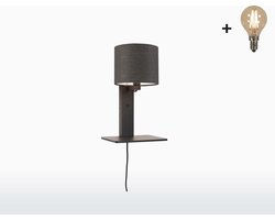 Wandlamp met boekenplank - ANDES - Bamboe/Linnen - Zwart