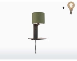 Wandlamp met boekenplank - ANDES - Bamboe/Linnen - Zwart