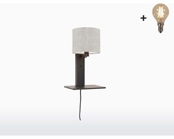 Wandlamp met boekenplank - ANDES - Bamboe/Linnen - Zwart