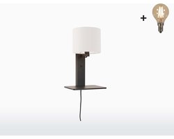 Wandlamp met boekenplank - ANDES - Bamboe/Linnen - Zwart