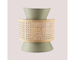 Wandlamp met Dubbele Kap in Rotan en Textiel voor Warme Sfeerverlichting