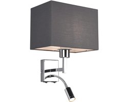 Wandlamp met Flexibele LED Leeslamp en Grijze Stoffen Shade - Ideaal voor Slaapkamer en Leeshoek