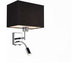 Wandlamp met flexibele LED leeslamp en zwarte stoffen kap - Ideaal voor naast het bed