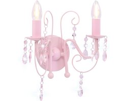 Wandlamp met kralen 2 x E14 roze