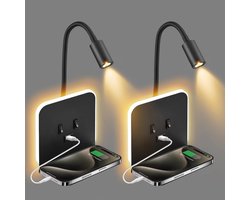 Wandlamp met Leeslamp, USB Oplaadpunt en Plankje - Zwart of Wit