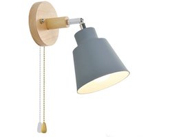 Wandlamp met trekschakelaar, 350° vrije rotatie, moderne retro bedlamp, houten wandlamp E27, geschikt voor woonkamer en slaapkamer (essenhout) - zonder lichtbron
