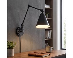 Wandlamp Metaal - Industriële Verlichting - Gerichte Verlichting - Verstelbare Arm - 17x17x22cm - Rood