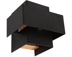 Wandlamp Muro 3367ZW Zwart met goudkleurige binnenkant, kunststof en metaal, 13,5 cm x 12,5 cm x 12 cm, Steinhauer
