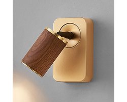 Wandlamp - Nachtkastlamp leeslamp - Lezen naast bed - Verstelbare lampkop - 8W - Goud walnoot