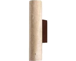 Wandlamp Natuursteen - Marmeren Lamp - Sfeerverlichting Binnen - Cilindervormig Design - H32cm - Geel