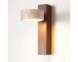 Wandlamp Natuursteen - Stenen Lamp Hout - Sfeerverlichting Creëren - 180° Draaibare Kap - 23 cm Lengte - Walnoot Kleur