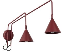 Wandlamp NOX 2 met 2 beweegbare armen en schakelaar - Sollux Lighting - IP20 - Bordeauxrood staal behuizing - 150 x 80 x 30 cm - 2 x E14 LED, exclusief lichtbron - 2 x 10 W - Moderne wandlamp voor gang, hal en woonkamer