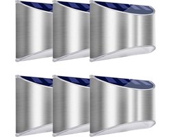 Wandlamp - Op Zonne-Energie - Met Schemersensor - Buitenlamp - Tuinverlichting - RVS - 6 STUKS