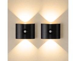 Wandlamp Oplaadbaar - 2 Stuks - Binnen - Draadloos - Muurlamp - Woonkamer - Badkamer - Kinderkamer - Slaapkamer - Magnetische Wandlamp Zonder Bedrading - 3 Lichtkleuren 3000K/4000K/6500K - Zwart