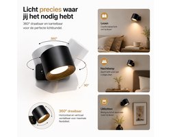 Wandlamp Oplaadbaar - 2 Stuks - Met Afstandsbediening - 3 Lichtkleuren - Helderheid Verstelbaar - Wandlamp Binnen - Oplaadbare Lamp - Muurlamp Binnen - Wandlampje - Draadloze Lamp - Schilderijverlichting - Wandverlichting Binnen - Zwart
