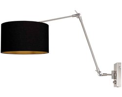 Wandlamp Prestige Chic 3985ST | Staalkleurig met zwart linnen kap | Metaal/Textiel | Kantelbaar | Steinhauer