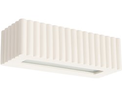 Wandlamp RIGATA met geribbelde keramische kap - Sollux Lighting - IP20 - Beige keramiek behuizing - 34 x 12 x 10 cm - 1 x E27 LED, exclusief lichtbron - Max. 15 W - Moderne wandlamp voor woonkamer, slaapkamer en eetkamer