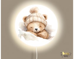 Wandlamp rond beer met muts-lamp-beer-sfeerverlichting-kinderkamerdecoratie-woonaccessoires
