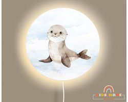 Wandlamp Rond DeepSea Cuties - Kinderkamer verlichting - Zeehondje - ø 40 cm Wandlamp - Verlichting - Onderwater thema - Kinderkamer wandlamp - Babykamer wandlamp - Zeedieren