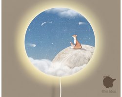 Wandlamp rond Fox on the Moon bleu Oliver Robins-sfeerverlichting-kinderkamer-maan-vos-wandverlichting