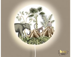Wandlamp rond jungle monkey olifant-lamp-olifant-aapje-sfeerverlichting-kinderkamerdecoratie-woonaccessoires