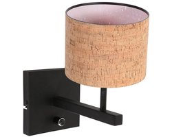 Wandlamp Stang 4352ZW met beige kurk kap en zwart metalen armatuur, E27 fitting, ideaal voor binnengebruik, merk Steinhauer, eigentijdse stijl