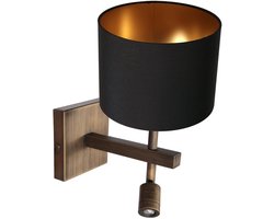 Wandlamp Stang 4890BR brons met zwart linnen kap, draaibaar en kantelbaar, Steinhauer, trendy ontwerp voor binnengebruik
