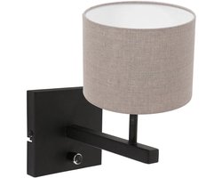 Wandlamp Stang 8172ZW met schakelaar, grijze linnen kap (20 cm), metaal en textiel, Steinhauer, modern voor binnen gebruik