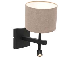 Wandlamp Stang 8203ZW van Steinhauer, zwart metaal en grijze linnen kap, draaibaar en kantelbaar, met leeslamp, E27 fitting, 40W max, geschikt voor binnengebruik