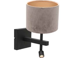 Wandlamp Stang met kap | 2 lichts | grijs / taupe / zwart | metaal / stof | Ø 20 cm | 27 cm hoog | leeslamp | dimbaar | modern / sfeervol design